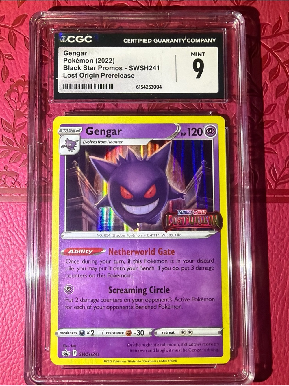 Pokémon Gengar 2022 Black Star Promo SWSH241 Lost Origin Prerelease CGC 9 slab